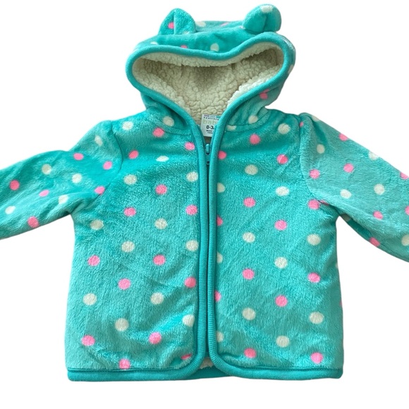 HEALTHTEX BABY Aqua Polka Dot Sherpa Jacket. Size: 0-3 Months - Picture 1 of 5